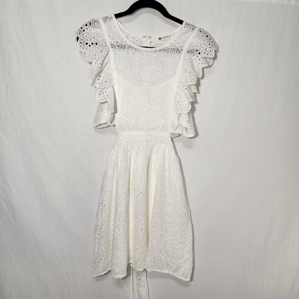 THE IMPECCABLE PIG Cut it Out Romantic White Eyelet Mini Dress Size L LIKE NEW! - Picture 1 of 16